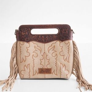 Wrangler Two-Tone Beige and Brown Fringe Shoulder Bag